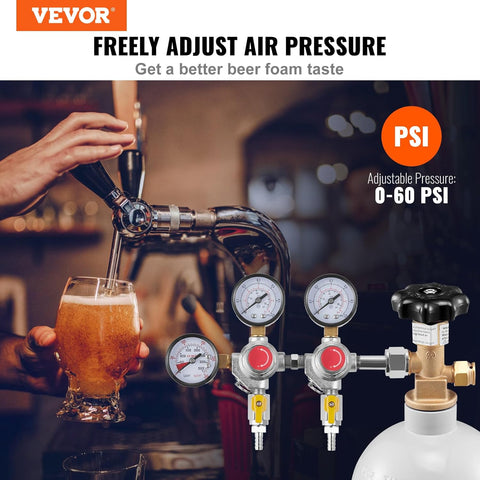VEVOR Triple CO2 Regulator with 3 gauges, brass build, and safety relief valve for keg systems