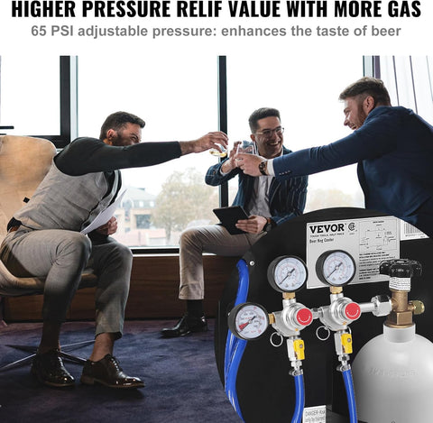 VEVOR Triple CO2 Regulator with 3 gauges, brass build, and safety relief valve for keg systems