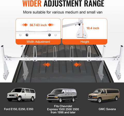 VEVOR Van Roof Ladder Racks, 59" Adjustable Van Racks, 600 lbs Capacity Heavy - Duty Steel Roof Racks for Van, Drilling Rack for Chevrolet Express 1500 2500 3500/ Ford E150 E250 E350/ GMC Savana, 2 Bars - with | Sold by Uncle Wiener's Wholesale