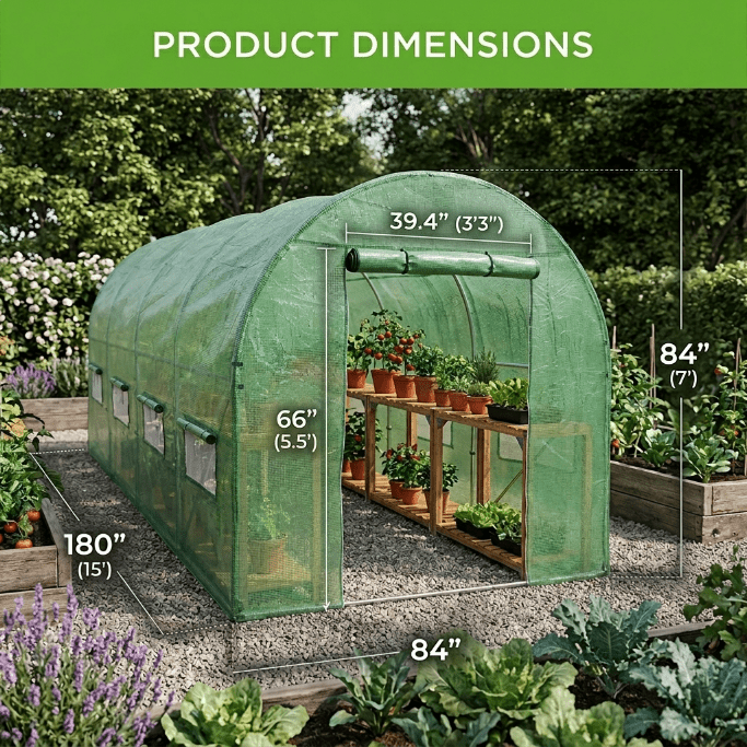 Walk - In Tunnel Greenhouse – All - Season Plant Hot House with Dome & Peak Roof Options - General Equipment with 15' x 7' x 7' Dome | Sold by Uncle Wiener's Wholesale