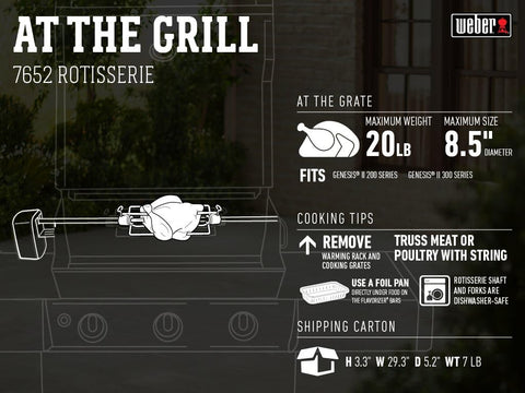 Weber 7652 Rotisserie for Use with Genesis II & II LX 2 & 3 Burner 300 Series Grills - with Genesis II 200/300 | Sold by Uncle Wiener's Wholesale