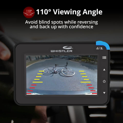 Whistler Backup Camera, 4.3" LCD Monitor, IP65 Weather Resistant, Solar Charging, No Hardwire, 110° Wide Rear View with LED Lights, Backup Assist Grid Lines - with Black | Sold by Uncle Wiener's Wholesale