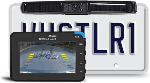 Whistler Backup Camera, 4.3" LCD Monitor, IP65 Weather Resistant, Solar Charging, No Hardwire, 110° Wide Rear View with LED Lights, Backup Assist Grid Lines - with Black | Sold by Uncle Wiener's Wholesale