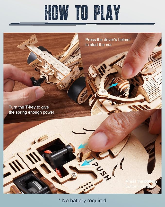 Wowood 3D Wooden Racing Car Puzzle – 247-Piece Clockwork Mechanical Model Kit for Adults, Battery-Free DIY Build - Toys with | Sold by Uncle Wiener's Wholesale