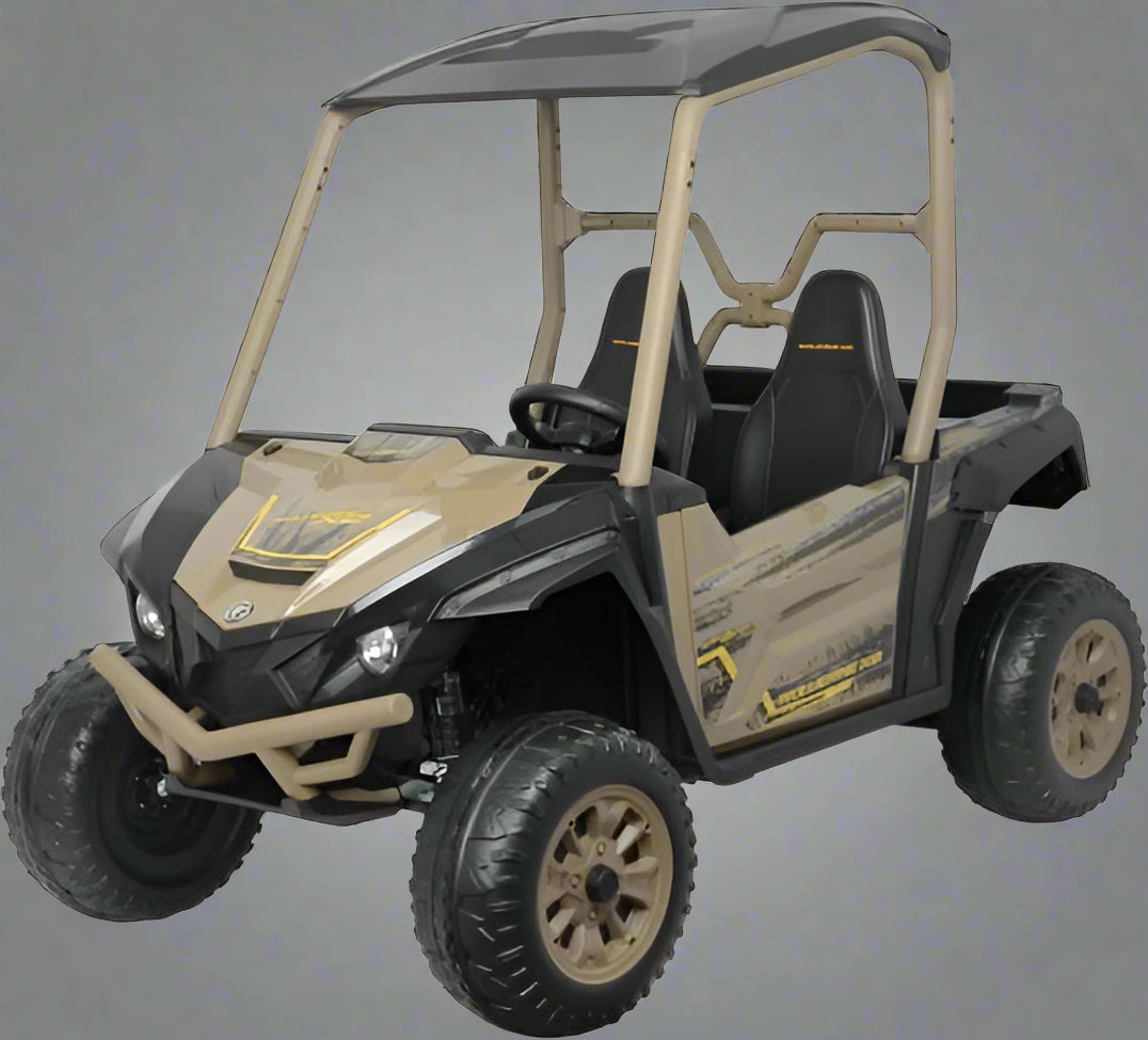 "Yamaha Wolverine X2 24V UTV Ride-On ATV for Kids"
"Remote-controlled kids electric UTV with headlights"
"Brown Yamaha Wolverine ride-on with Bluetooth and USB"