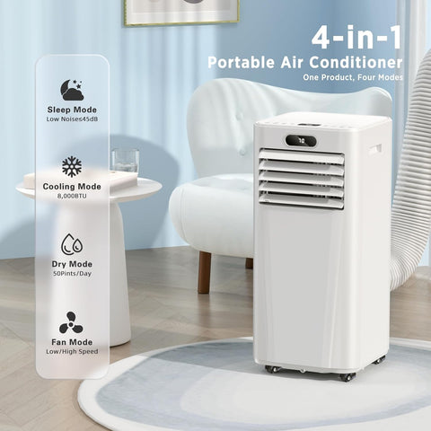 ZAFRO 8,000 BTU Portable Air Conditioners, Air Conditioner for Room Up to 350 Sq.Ft, 3 - in - 1 Portable AC Unit Cool & Dehumidifier & Fan Modes with Remote Control/Drain Hose, White - with | Sold by Uncle Wiener's Wholesale