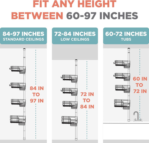 Zenna Home 2159NN Tension Pole Shower Caddy, Satin Nickel - with | Sold by Uncle Wiener's Wholesale