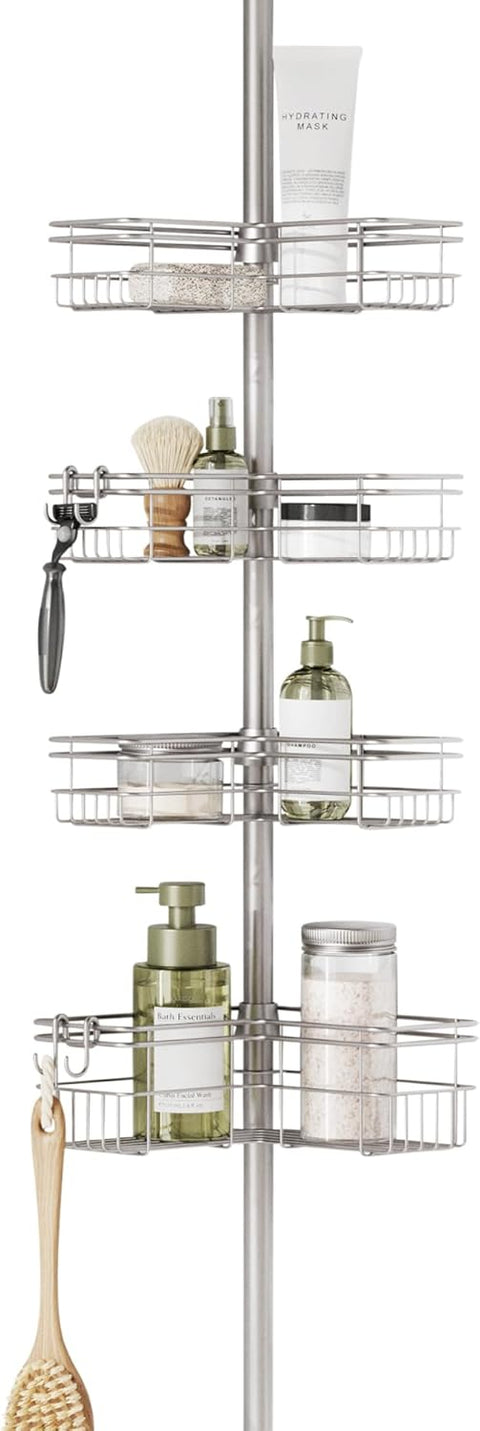 Zenna Home 2159NN Tension Pole Shower Caddy, Satin Nickel - with | Sold by Uncle Wiener's Wholesale