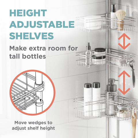 Zenna Home 2159NN Tension Pole Shower Caddy, Satin Nickel - with | Sold by Uncle Wiener's Wholesale