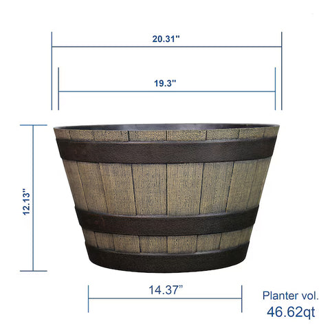 New 20″ Whiskey Barrel Garden Planter – Rustic Outdoor Wooden Flower Pot 053006