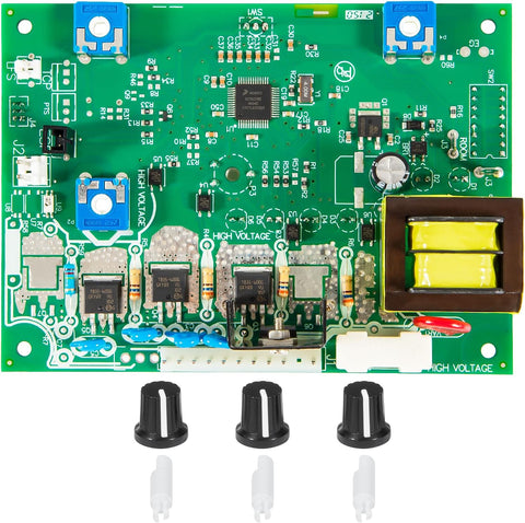 OEM control board PCB for Harman PF100 pellet stove
Heatilator BA100 pellet furnace replacement circuit board
1-00-05888 control board with knobs and wiring
Compatible pellet stove circuit board with dip switch
