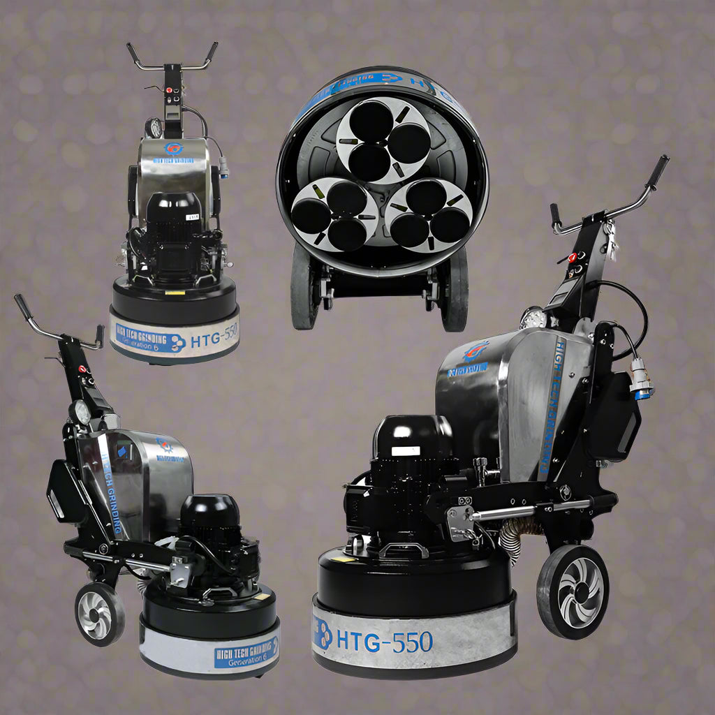 HTG-550 floor grinder front angle

Planetary concrete grinder industrial use

HTG grinder with dust shroud and handles

Concrete floor polishing machine

Three-head floor surface grinder HTG-550