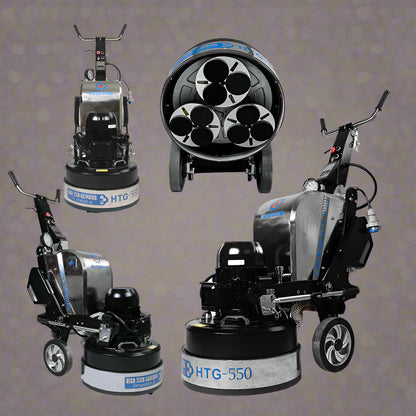 HTG-550 floor grinder front angle

Planetary concrete grinder industrial use

HTG grinder with dust shroud and handles

Concrete floor polishing machine

Three-head floor surface grinder HTG-550