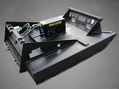 72 inch skid steer brush mower angled view

Underside of heavy-duty cutting blades

66 inch mower installed on skid steer

Skid steer clearing brush and saplings

Blade set and replacement part display