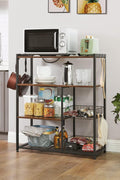 Industrial kitchen bakers rack with microwave shelf
3-tier metal kitchen rack with wooden shelves
Bakers rack with mesh baskets and utensil hooks
Microwave-ready kitchen organizer with rustic wood finish
Side view of heavy-duty kitchen storage rack