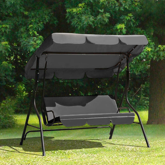 3-Seat Outdoor Patio Swing Chair with Removable Cushion, Steel Frame Stand and Adjustable Tilt Canopy for Patio, Garden, Poolside, Balcony, Backyard 3142020