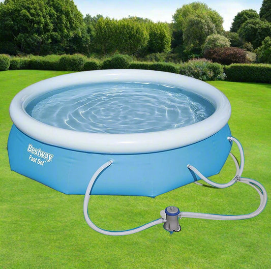 Bestway Fast Set 10ft inflatable pool with pump
Family swimming in Bestway 15ft round pool
Easy setup inflatable backyard pool by Bestway
Bestway 57269 10 ft x 30 inch pool above ground
Bestway 57315 15 ft x 33 inch round pool with filter pump