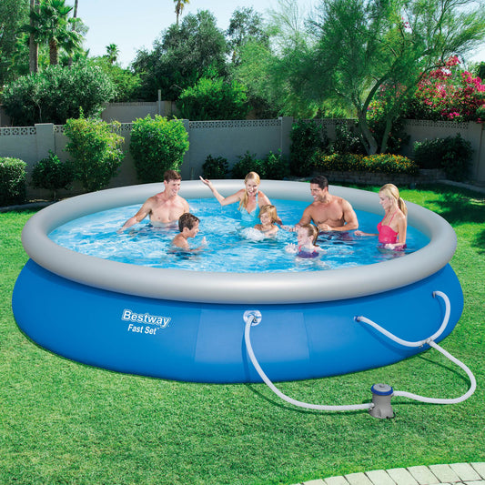 Bestway Fast Set 10ft inflatable pool with pump
Family swimming in Bestway 15ft round pool
Easy setup inflatable backyard pool by Bestway
Bestway 57269 10 ft x 30 inch pool above ground
Bestway 57315 15 ft x 33 inch round pool with filter pump