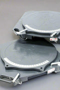 Two wheel alignment plates with 360° rotation
Side view of aluminum turntable plate with ball bearings
Top view showing angle adjustment markings
Close-up of the turntable base and mounting bolts
Full product layout – turntable pair for alignment tasks