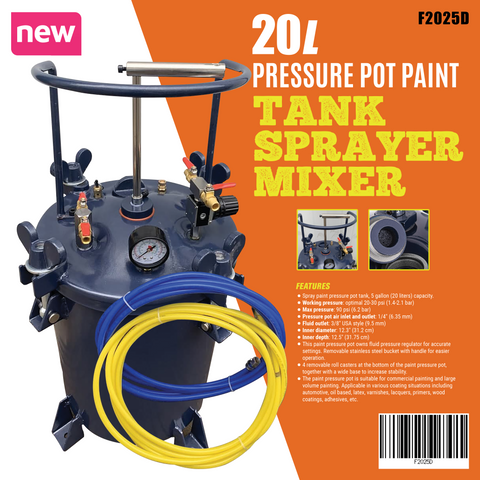 20L Pressure Pot Paint Sprayer Mixer – 5 Gallon Pneumatic Paint Tank with Spray Gun and Regulator (Model F2025D)