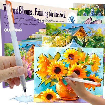 Water Painting Activity Kit – Vibrant Blooms 10-Pack, No-Mess Water Art with Brush