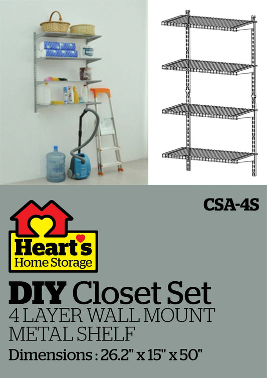 4-Layer Wall Mount Metal Shelf DIY Closet Storage System CSA4S