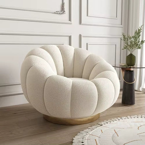 Luxury White Velvet Lounge Chair with Matching Ottoman – Gold Base, Modern Accent Seating Set 2505051