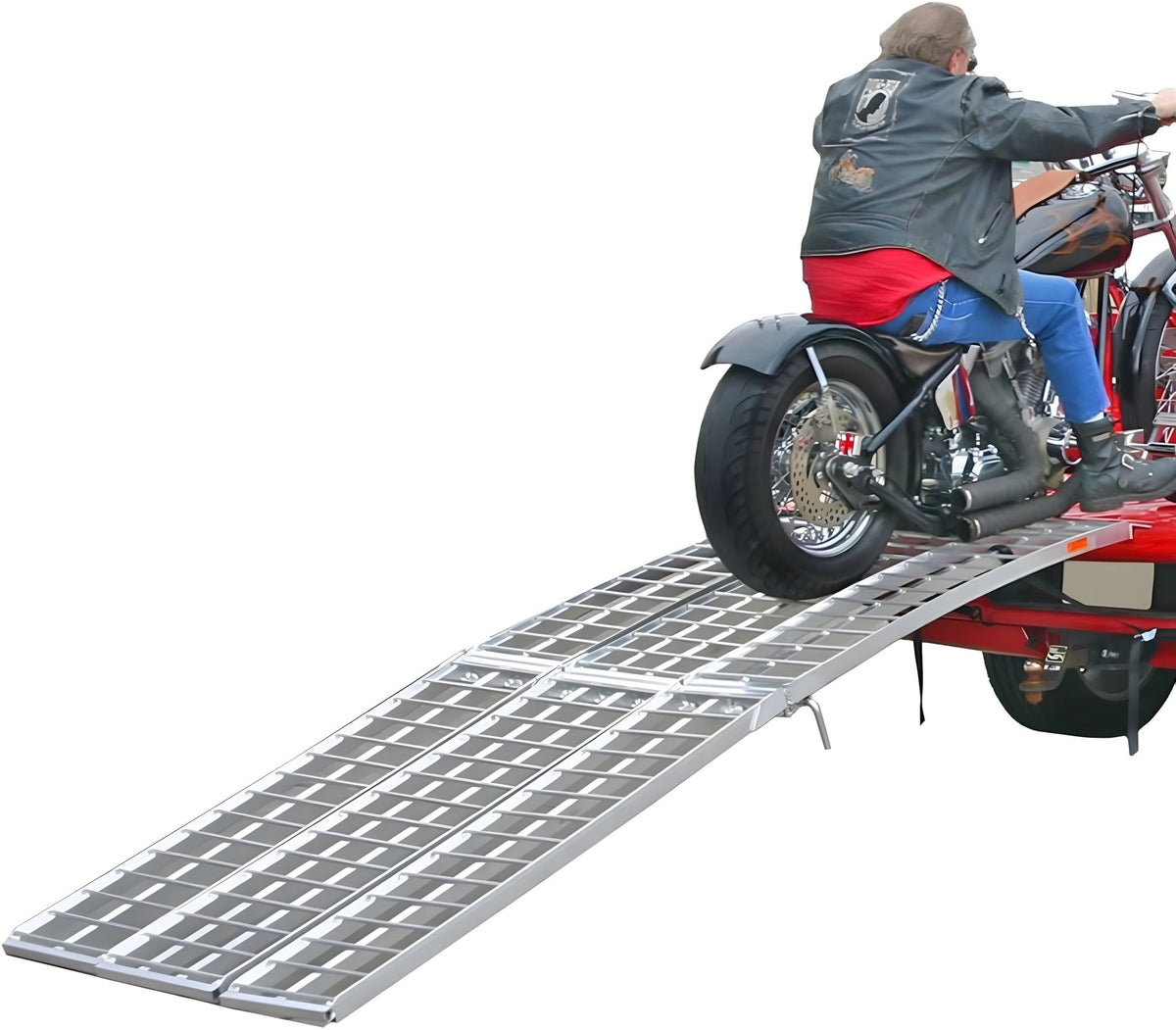 Motorcycle Work Ramp 10' Aluminum Motorcycle Ramp – 1500 lb Capacity, Foldable, Arched Desi ...