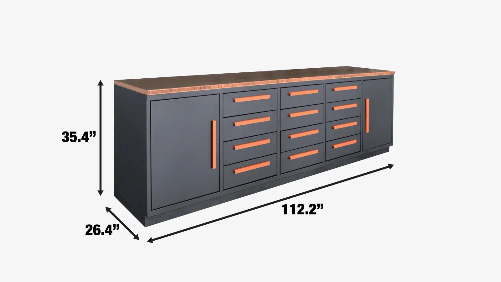 10 Ft 12 - Drawer & 2 - Cabinet Steel Workbench – Heavy - Duty Industrial Tool Storage - 12 - Drawer Steel Workbench with Red | Sold by Uncle Wiener's Wholesale
