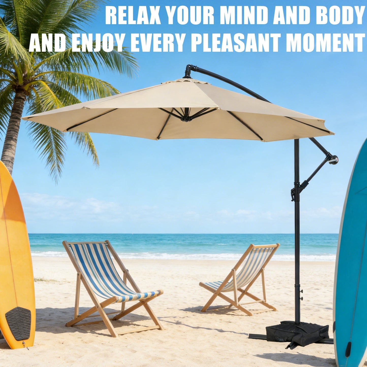 10 ft Hanging Offset Patio Umbrella with Crank and Sand Bag Included - with Red | Sold by Uncle Wiener's Wholesale