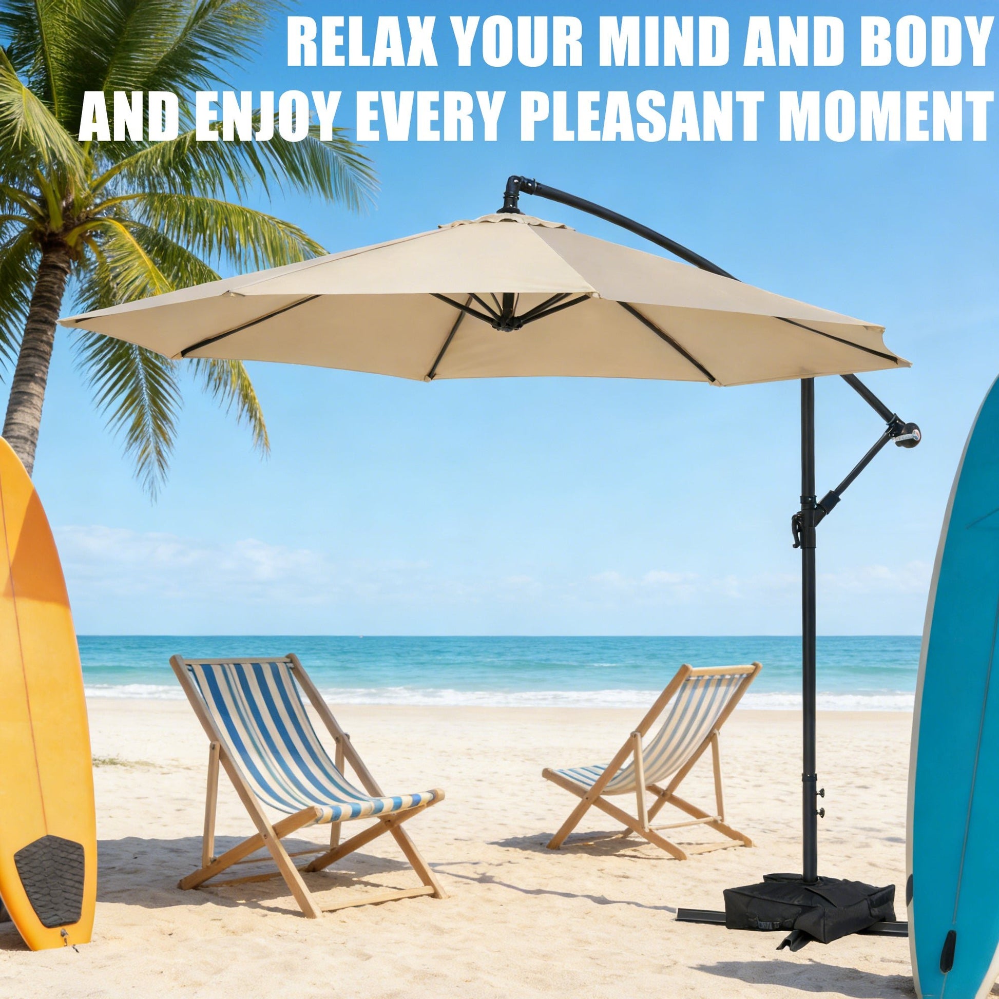 10 ft Hanging Offset Patio Umbrella with Crank and Sand Bag Included - with Red | Sold by Uncle Wiener's Wholesale