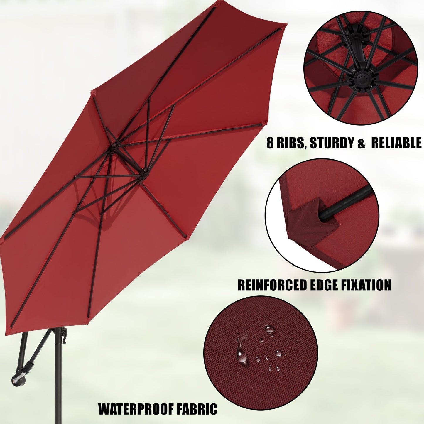 10 ft Hanging Offset Patio Umbrella with Crank and Sand Bag Included - with Red | Sold by Uncle Wiener's Wholesale