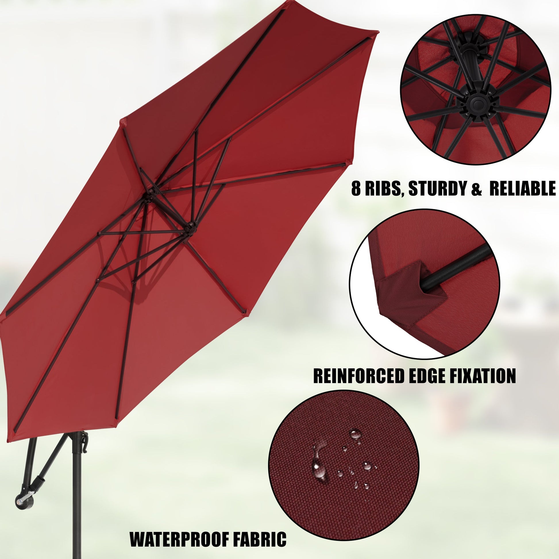 10 ft Hanging Offset Patio Umbrella with Crank and Sand Bag Included - with Red | Sold by Uncle Wiener's Wholesale