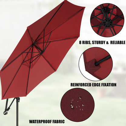 10 ft Hanging Offset Patio Umbrella with Crank and Sand Bag Included - with Red | Sold by Uncle Wiener's Wholesale