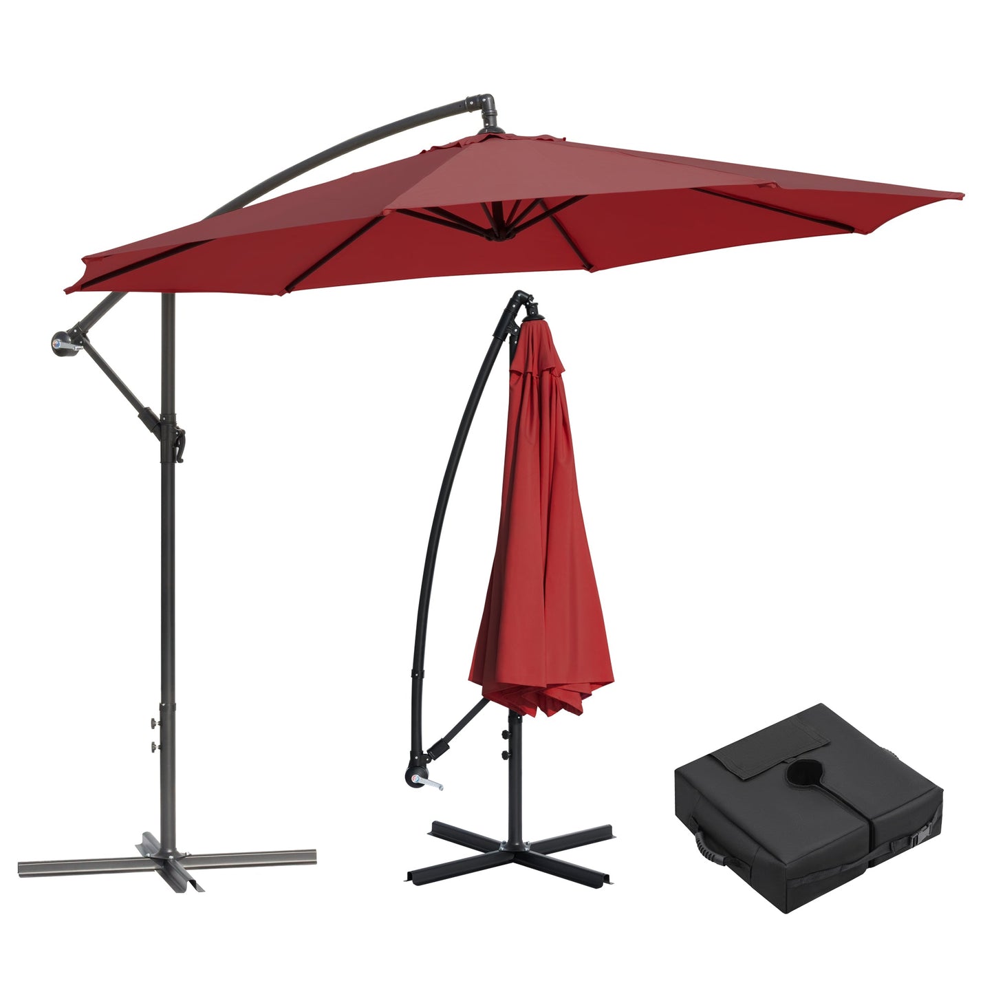 10 ft Hanging Offset Patio Umbrella with Crank and Sand Bag Included - with Red | Sold by Uncle Wiener's Wholesale