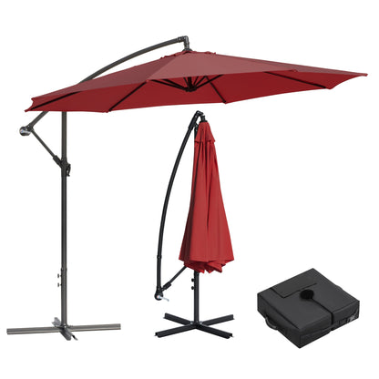 10 ft Hanging Offset Patio Umbrella with Crank and Sand Bag Included - with Red | Sold by Uncle Wiener's Wholesale
