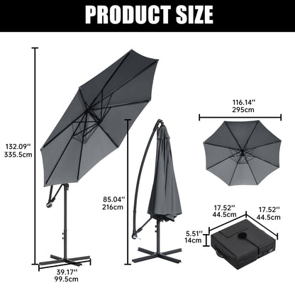 10 ft Hanging Offset Patio Umbrella with Crank and Sand Bag Included - with Red | Sold by Uncle Wiener's Wholesale