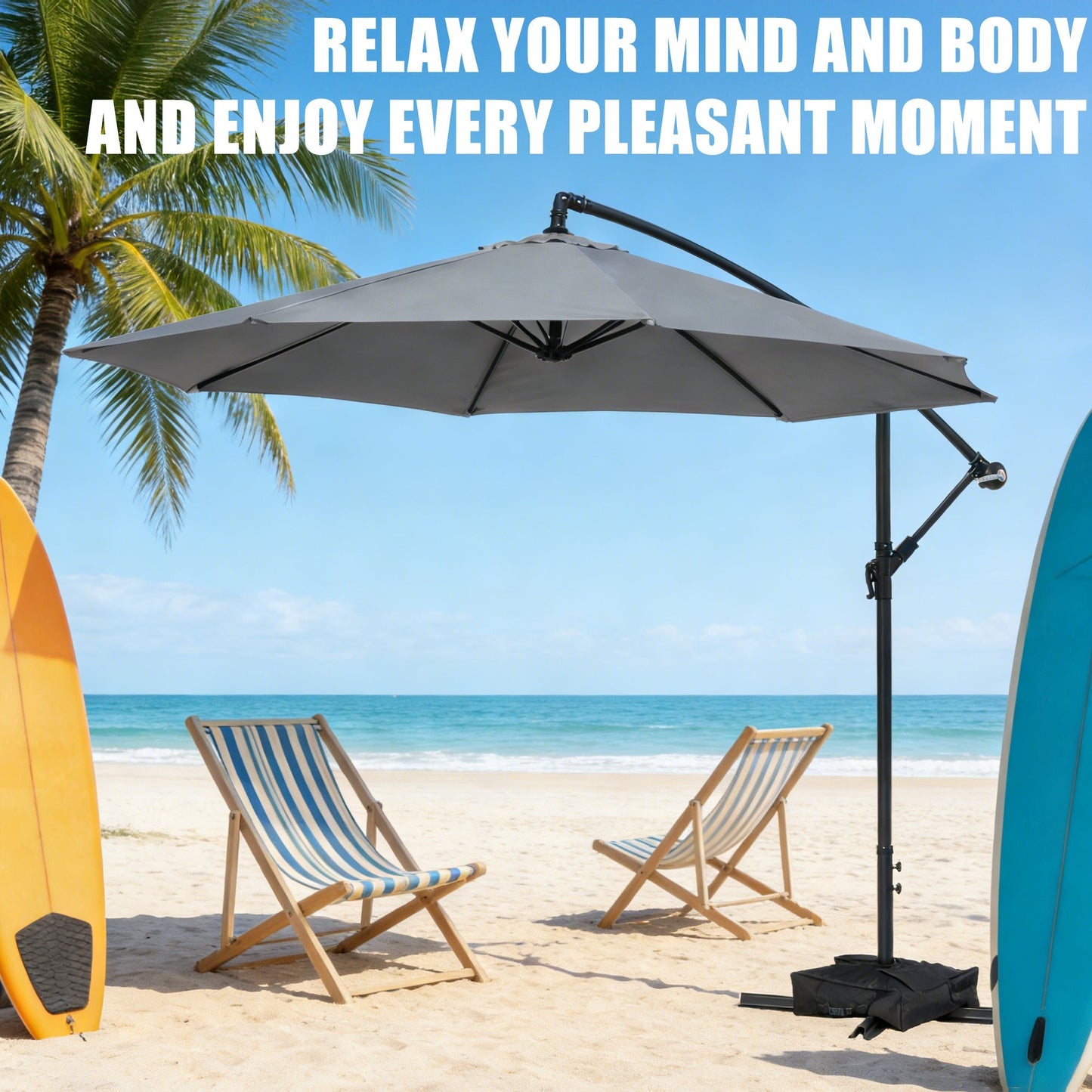 10 ft Hanging Offset Patio Umbrella with Crank and Sand Bag Included - with Red | Sold by Uncle Wiener's Wholesale