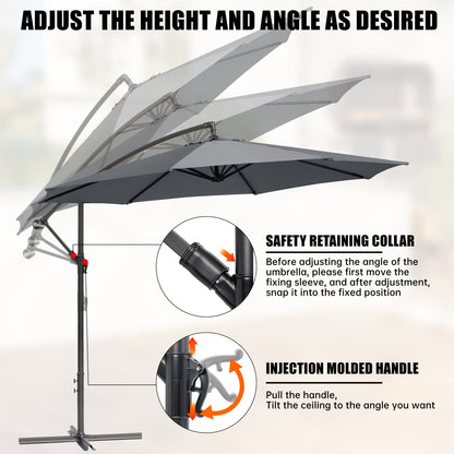 10 ft Hanging Offset Patio Umbrella with Crank and Sand Bag Included - with Red | Sold by Uncle Wiener's Wholesale