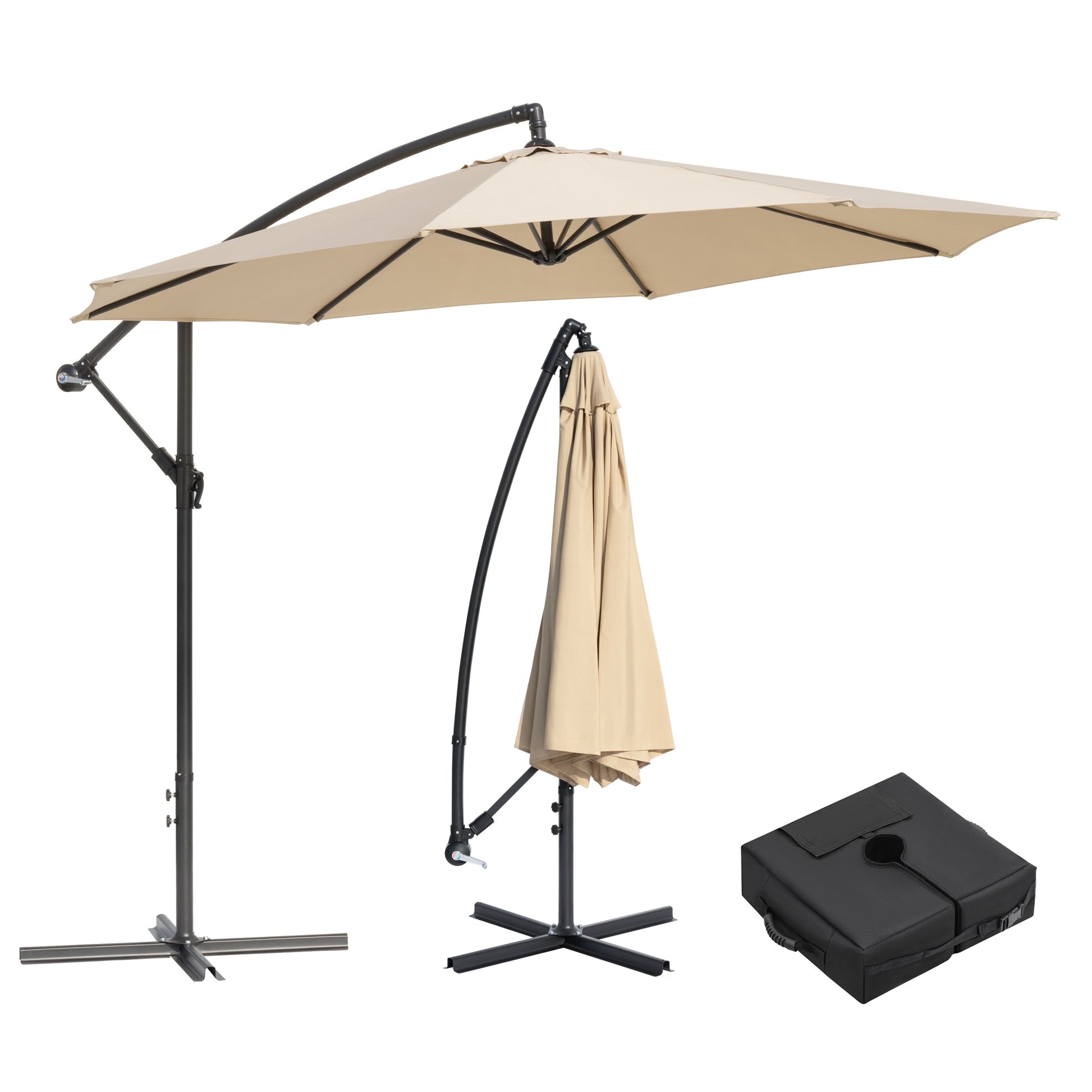 10 ft Hanging Offset Patio Umbrella with Crank and Sand Bag Included - with Beige | Sold by Uncle Wiener's Wholesale