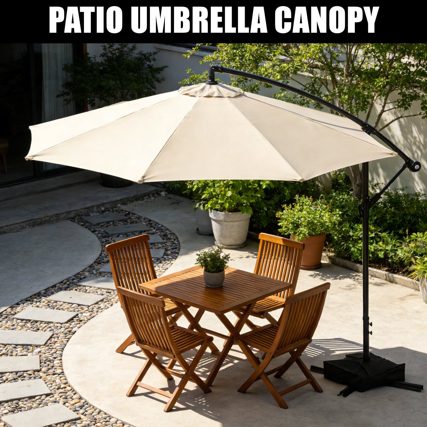 10 ft Hanging Offset Patio Umbrella with Crank and Sand Bag Included - with Red | Sold by Uncle Wiener's Wholesale