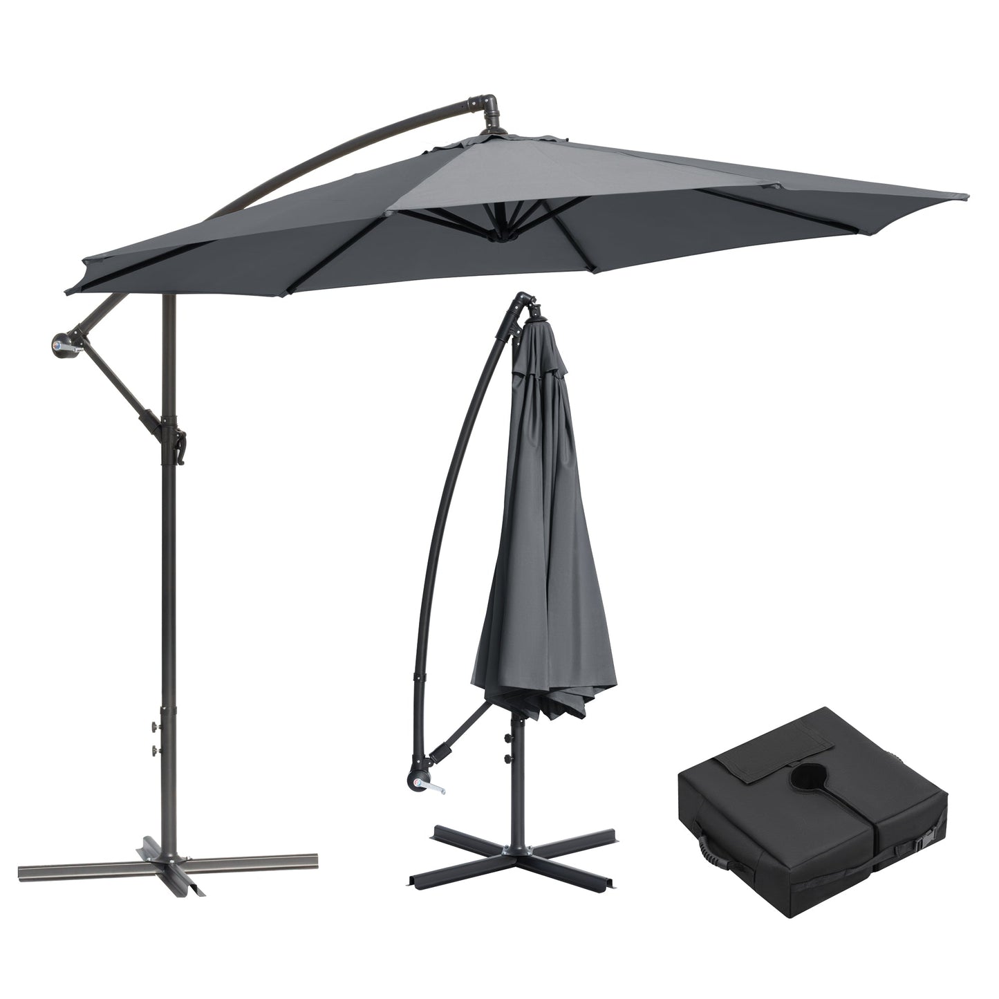10 ft Hanging Offset Patio Umbrella with Crank and Sand Bag Included - with Gray | Sold by Uncle Wiener's Wholesale