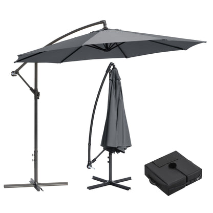 10 ft Hanging Offset Patio Umbrella with Crank and Sand Bag Included - with Gray | Sold by Uncle Wiener's Wholesale