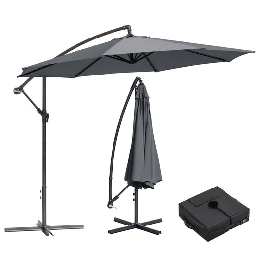 10 ft Hanging Offset Patio Umbrella with Crank and Sand Bag Included - with Gray | Sold by Uncle Wiener's Wholesale