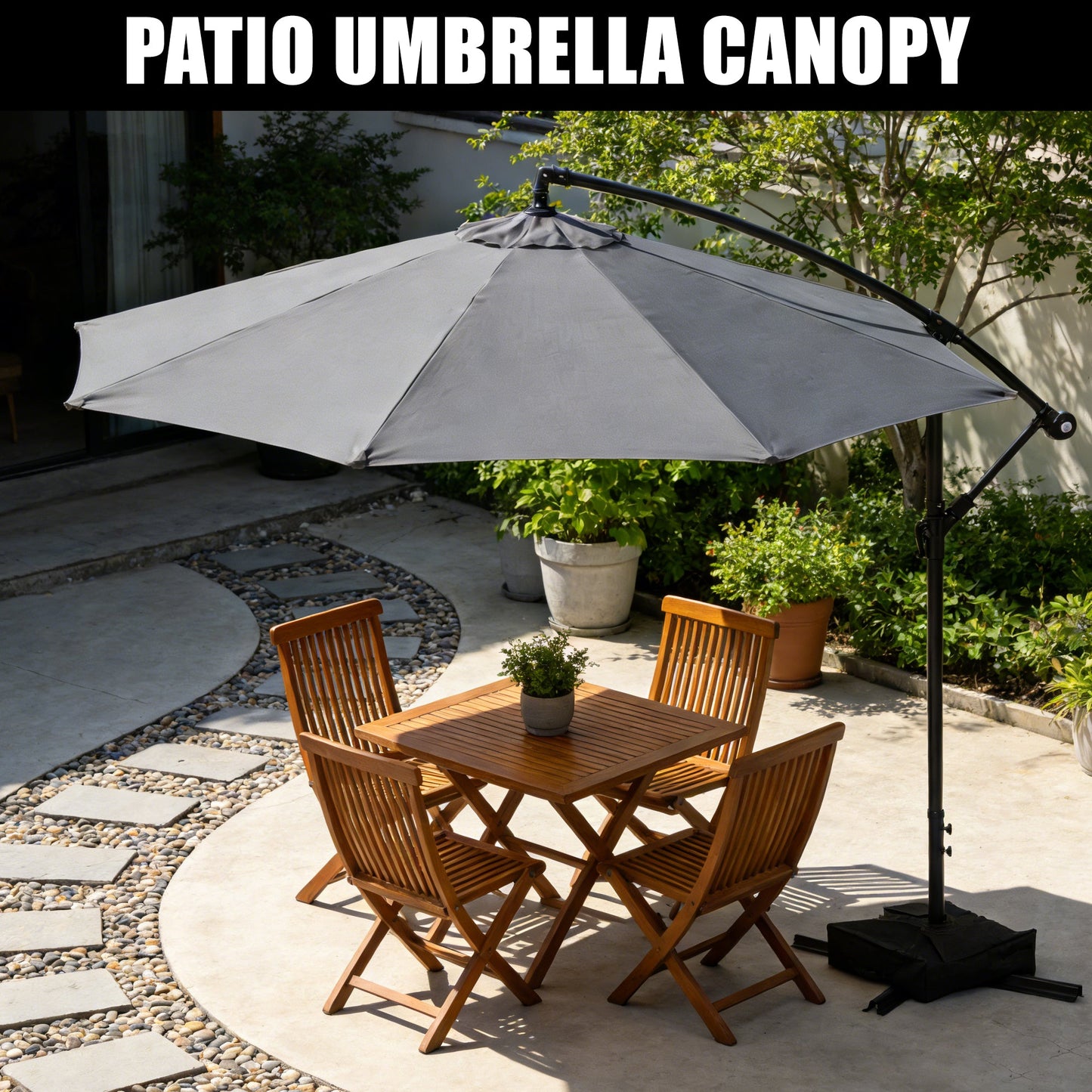 10 ft Hanging Offset Patio Umbrella with Crank and Sand Bag Included - with Red | Sold by Uncle Wiener's Wholesale