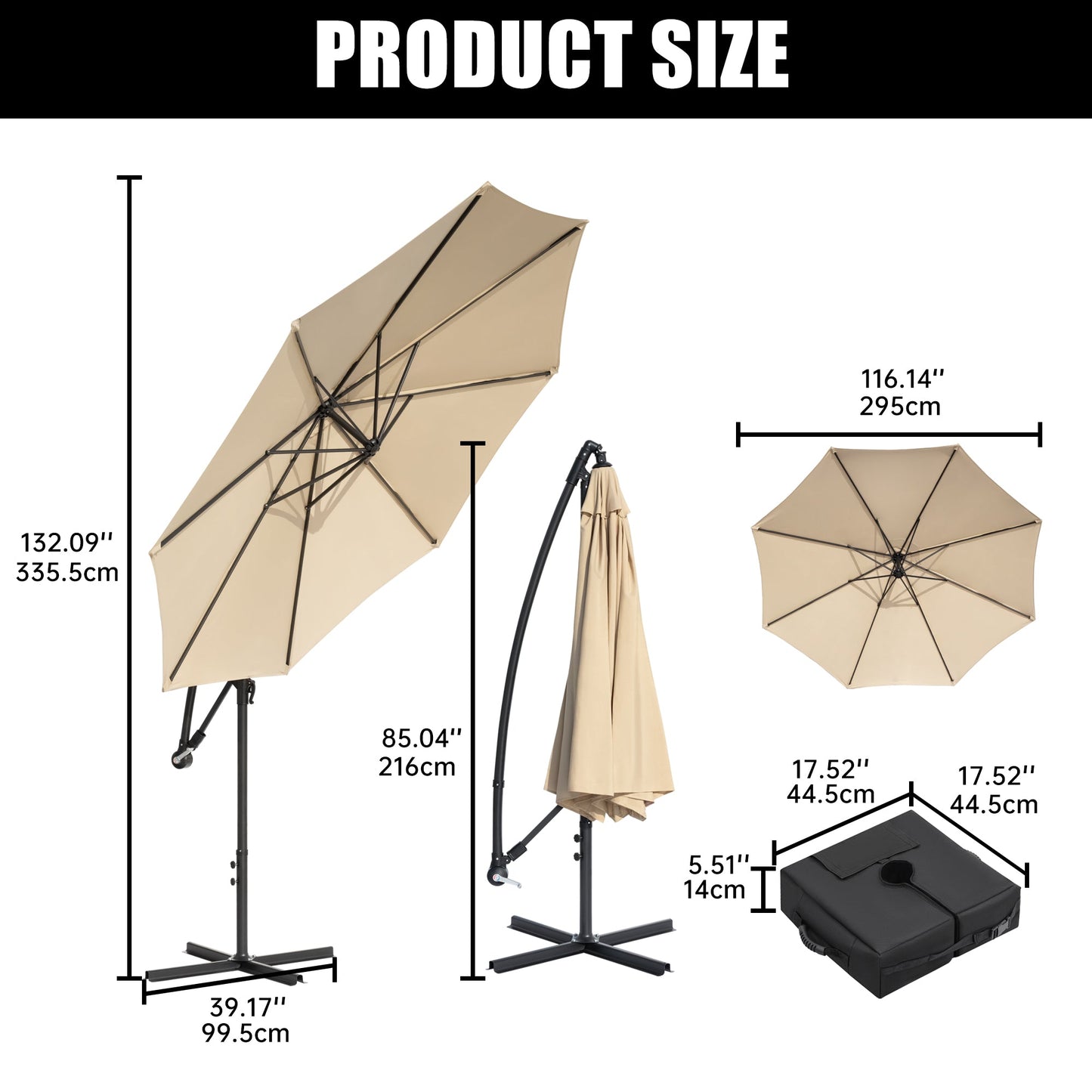 10 ft Hanging Offset Patio Umbrella with Crank and Sand Bag Included - with Red | Sold by Uncle Wiener's Wholesale