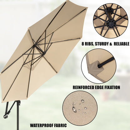 10 ft Hanging Offset Patio Umbrella with Crank and Sand Bag Included - with Red | Sold by Uncle Wiener's Wholesale