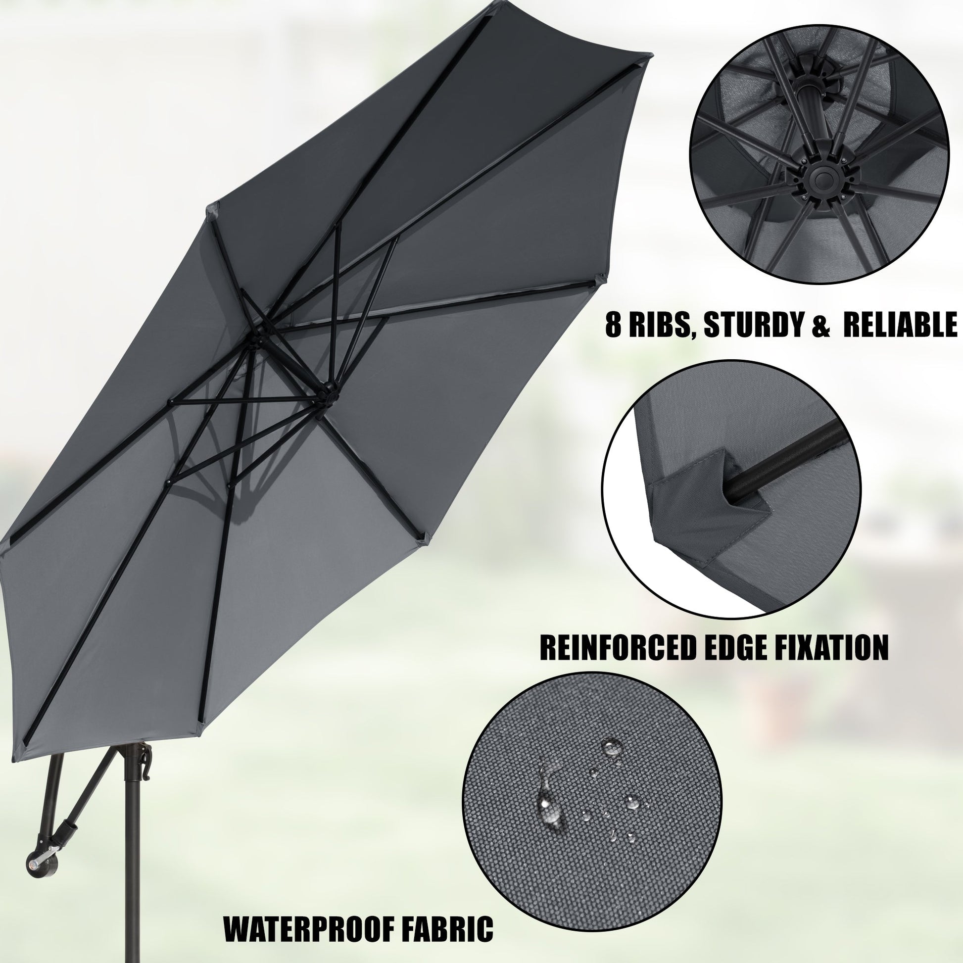 10 ft Hanging Offset Patio Umbrella with Crank and Sand Bag Included - with Red | Sold by Uncle Wiener's Wholesale