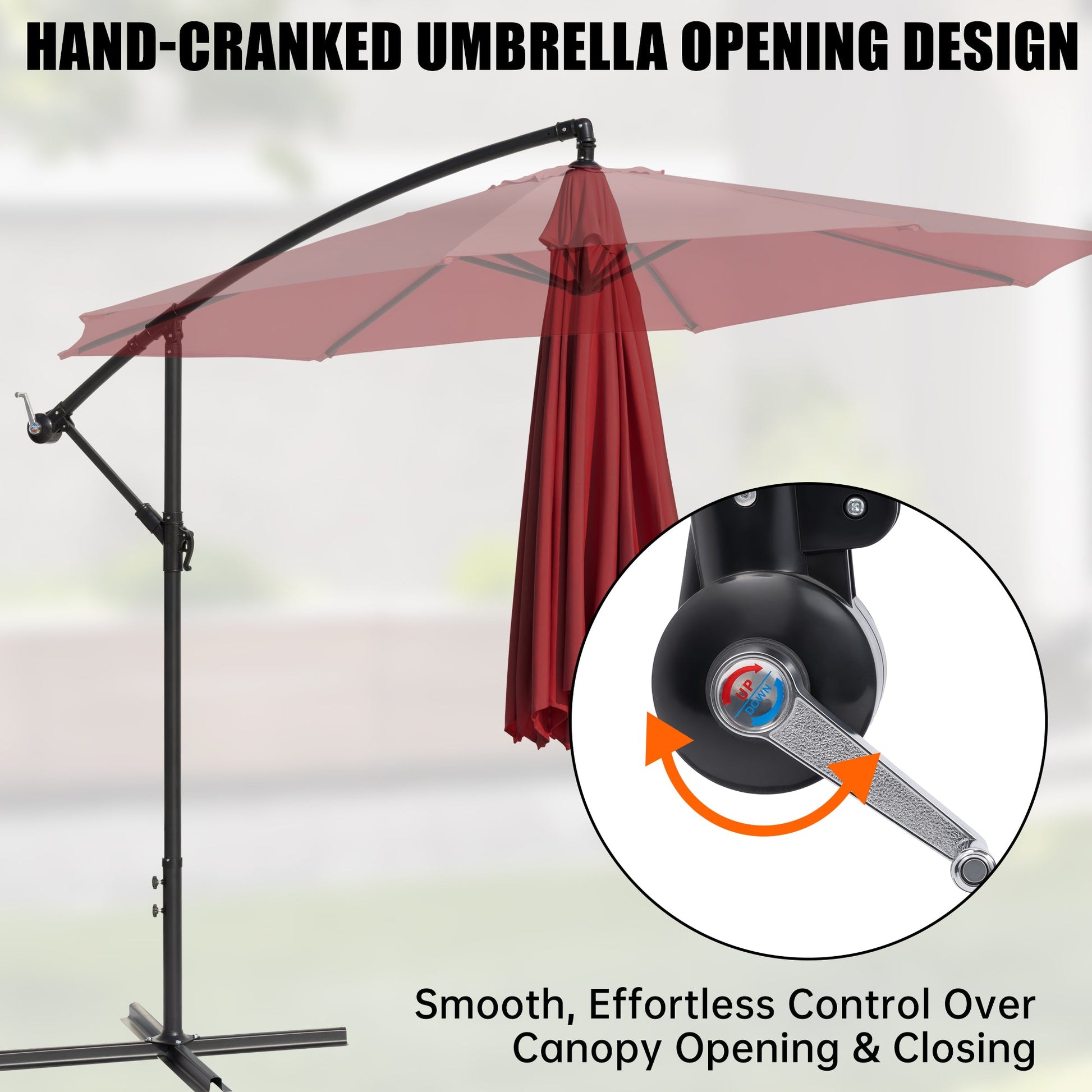 10 ft Hanging Offset Patio Umbrella with Crank and Sand Bag Included - with Red | Sold by Uncle Wiener's Wholesale