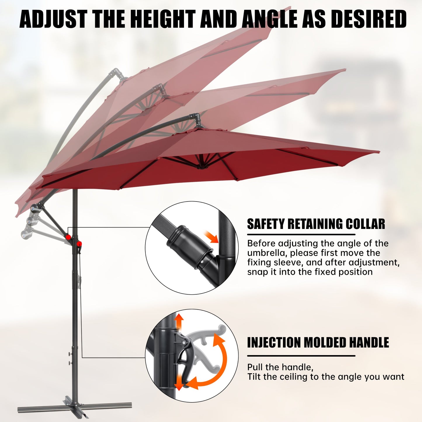 10 ft Hanging Offset Patio Umbrella with Crank and Sand Bag Included - with Red | Sold by Uncle Wiener's Wholesale